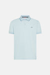 Lichtblauw poloshirt van SUN 68, met marineblauwe bies op de kraag en geborduurd AX-logo.