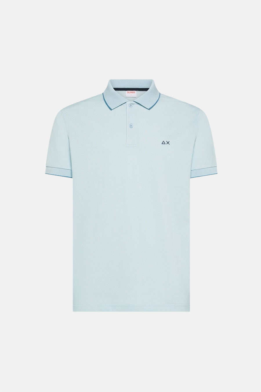Lichtblauw poloshirt van SUN 68, met marineblauwe bies op de kraag en geborduurd AX-logo.