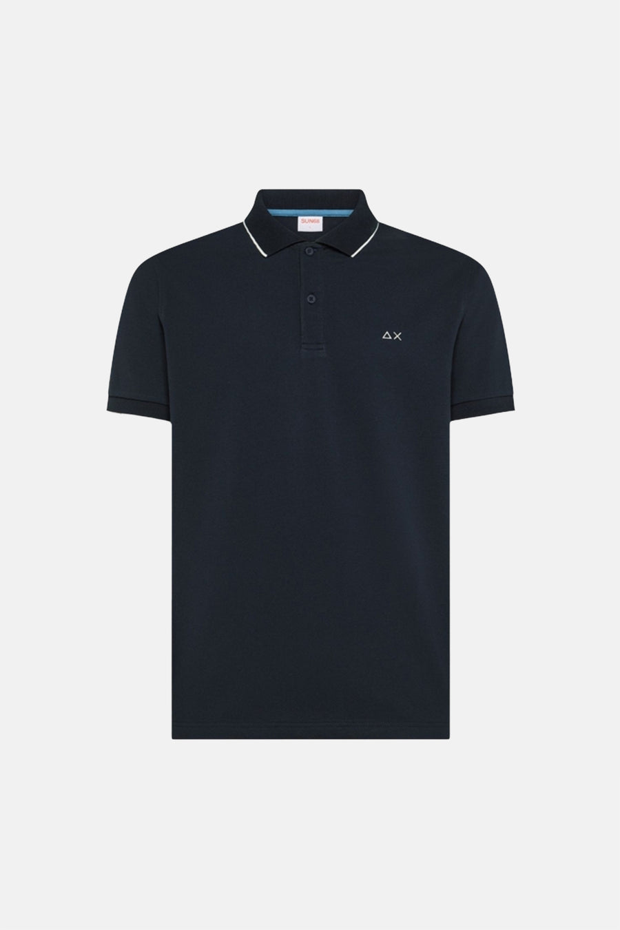 Marineblauwe polo van SUN 68, met contrasterende witte kraag en mouwboorden, en discreet logo.