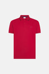 Rood poloshirt van SUN 68 met zwarte bies op kraag en mouwen, logo op de borst.