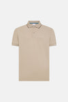 Beige polo van SUN 68, met donkerbruin afgewerkte kraag en mouwen, en wit geborduurd logo.
