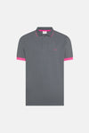 Grijs gemêleerd poloshirt van SUN 68, met roze details op de kraag en mouwen, en geborduurd logo.