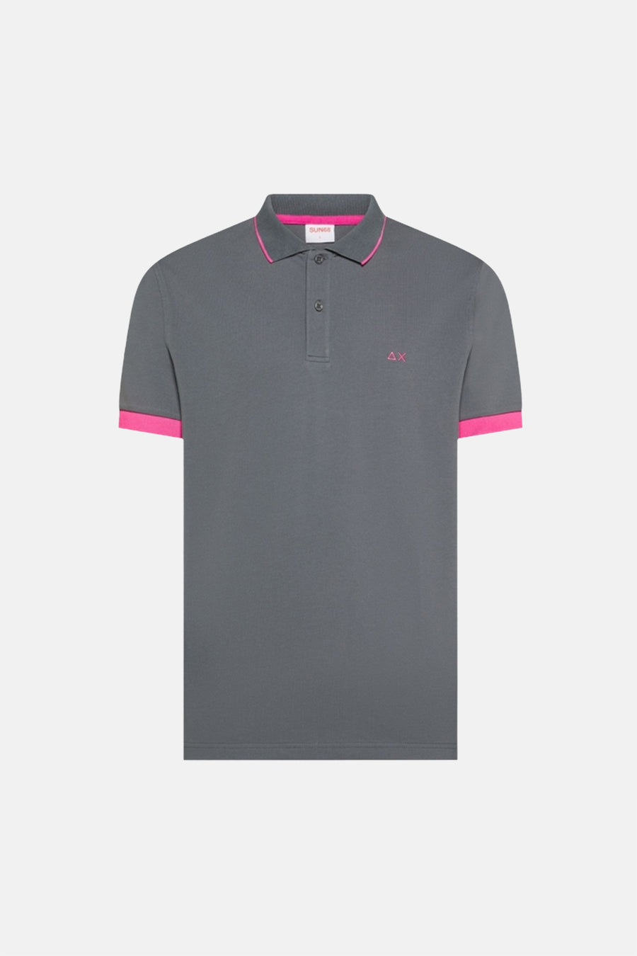 Grijs gemêleerd poloshirt van SUN 68, met roze details op de kraag en mouwen, en geborduurd logo.