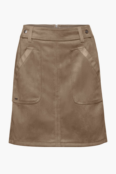Korte beige rok van STREET ONE met opgestikte zakken en imitatielederen details.