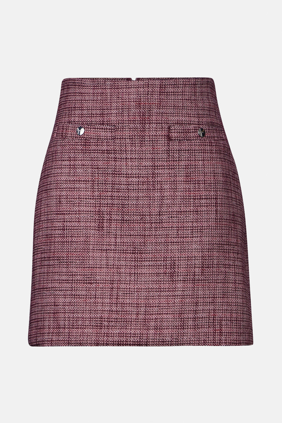 Korte bordeauxrode rok van STREET ONE van getextureerde stof met decoratieve zakken.