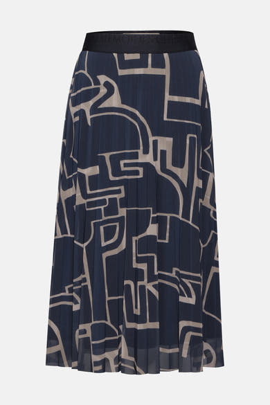 Lange geplooide veelkleurige rok van STREET ONE, met een abstract geometrisch patroon.