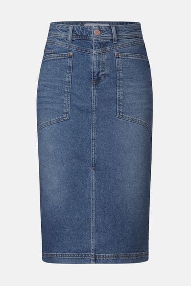 3/4 rok van middinblauw denim van STREET ONE, met opgestikte zakken aan de voorkant en een rechte pasvorm.