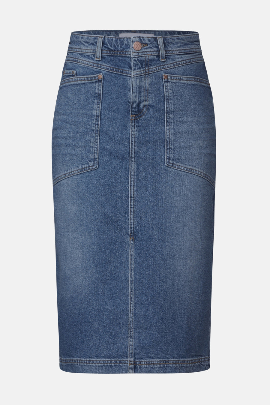 3/4 rok van middinblauw denim van STREET ONE, met opgestikte zakken aan de voorkant en een rechte pasvorm.