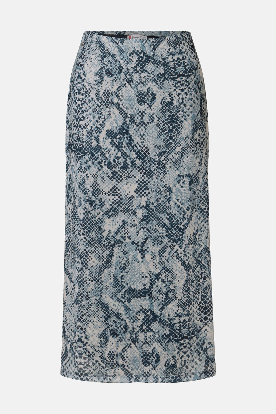 3/4 meerkleurige rok van Street One met een blauw-wit slangenprintpatroon.
