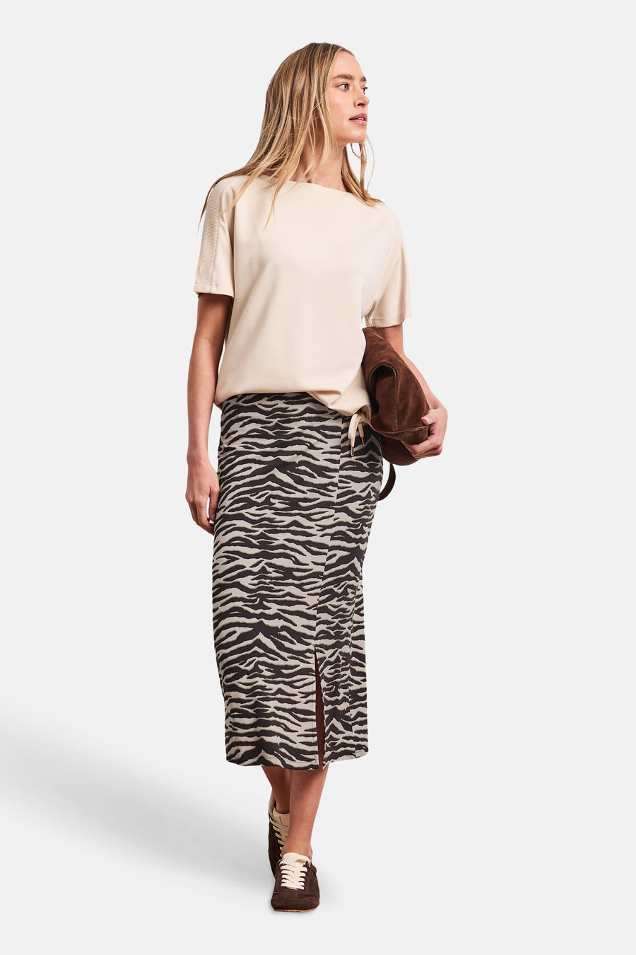 3/4 rok met zebraprint, wikkelstijl en split van STREET ONE