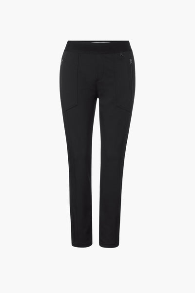 Pantalon noir de Street One avec poches zippées et ceinture élastique sur fond blanc.
