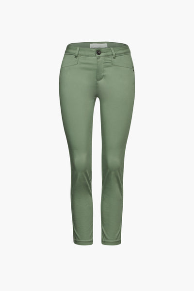 Gekleurde groene broek van Street One, skinny fit, met zakdetails en knoop.