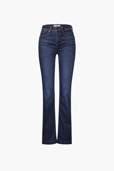 Bootcut jeans blauw van STREET ONE, klassieke uitlopende pasvorm met zakken en riemlussen.