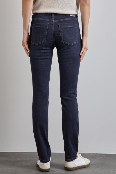 Skinny jeans in donkerblauw denim van Street One, slim fit en achterzakken.