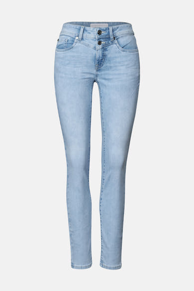 Slim jeans in lichtblauw denim van STREET ONE, skinny fit, met knoopdetails.