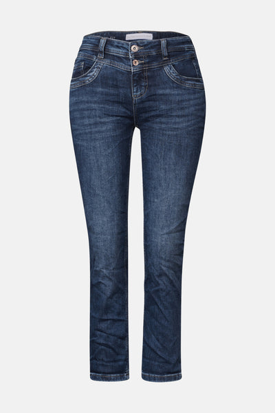 Slim jeans in donkerblauw denim van Street One, met een wassing en voorzakdetails.