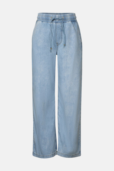 Wijde spijkerbroek in lichtblauw denim van Street One, met elastische tailleband en trekkoord.