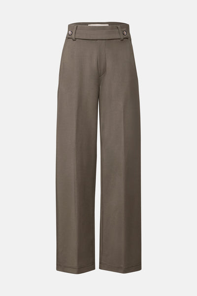 Pantalon de costume brun de Street One, coupe ample, avec ceinture et boutons décoratifs.