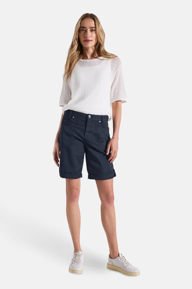 Blauwe Bermuda van STREET ONE, met opgerolde zomen en cargozakken