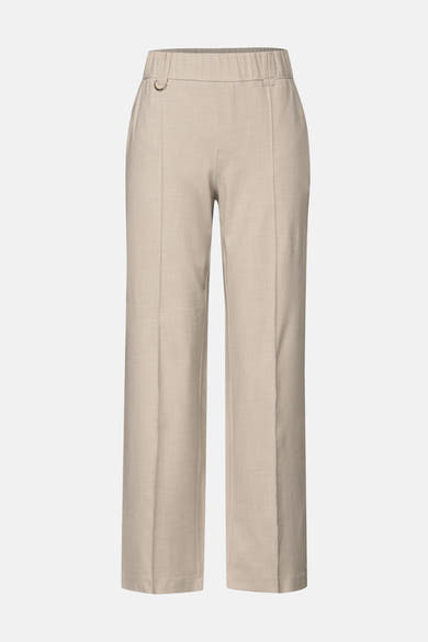 Beige broek van STREET ONE, met een elastische tailleband en verticale plooien.