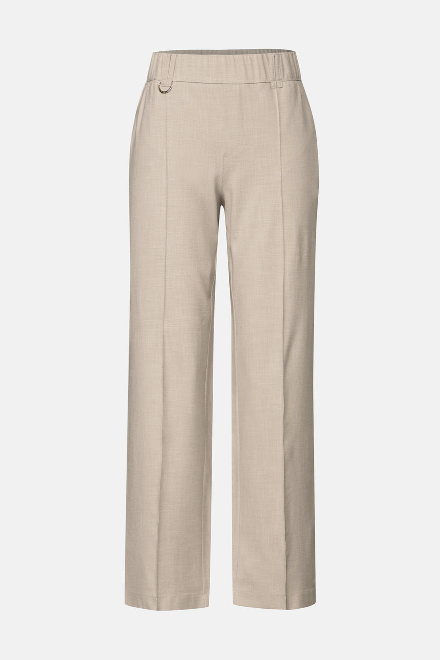 Beige broek van STREET ONE, met een elastische tailleband en verticale plooien.
