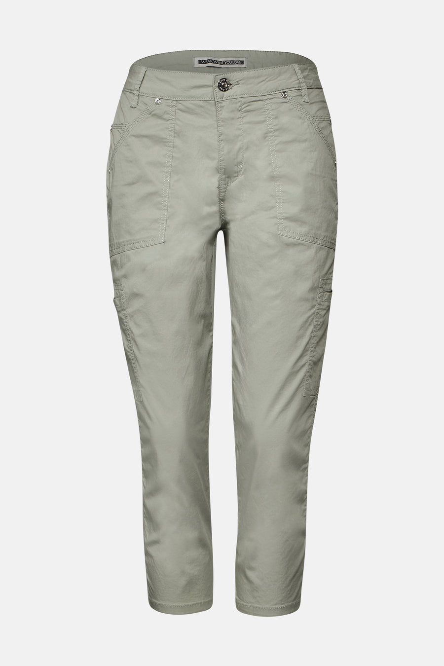 Pantalon cargo vert par Street One, avec poches cargo, coutures apparentes et coupe décontractée.
