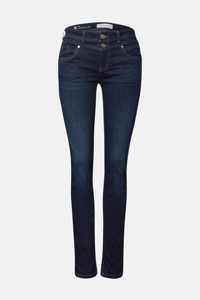 Jean slim en denim bleu moyen de STREET ONE, avec une coupe flatteuse et des détails subtils.