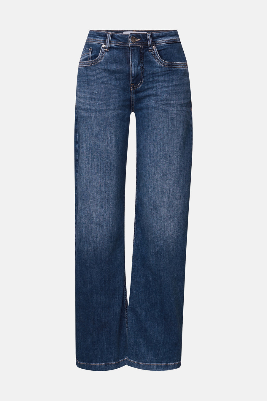 Jean large en denim bleu moyen de Street One, avec poches et coutures apparentes.
