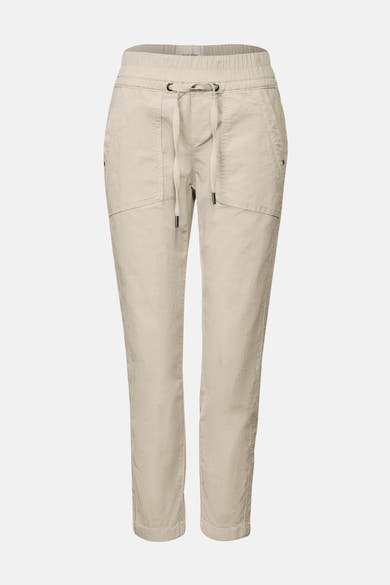 Pantalon coloré écru de Street One, avec cordon de serrage à la taille et poches plaquées.