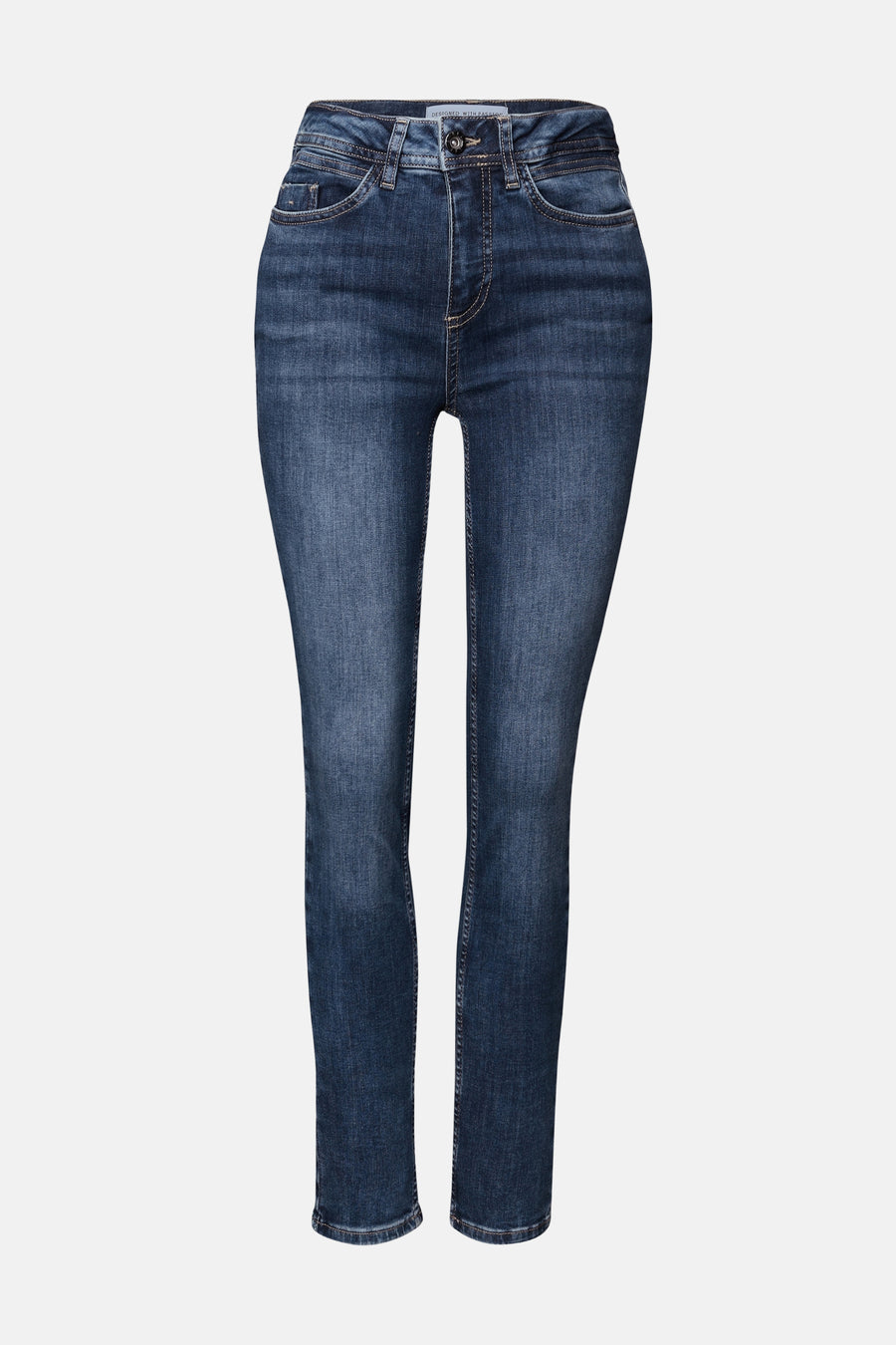 Slim jeans in donkerblauw denim van Street One, nauwsluitende pasvorm en subtiele wassing.