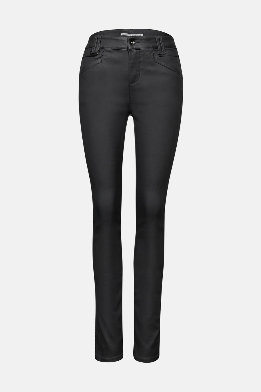 Zwarte broek van STREET ONE, skinny fit, met steekzakken en subtiele details aan de taille.