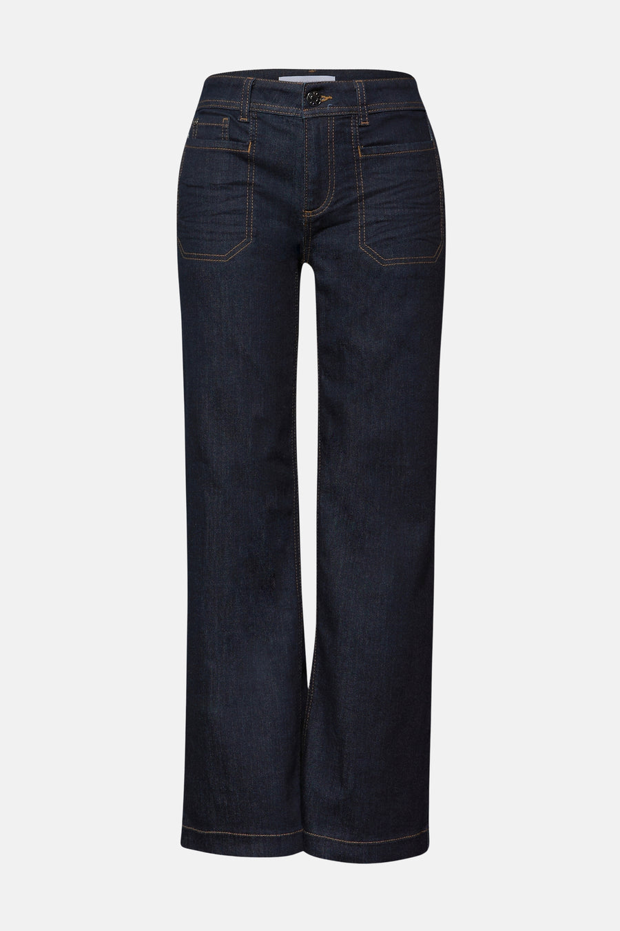 Jean large en denim bleu foncé de STREET ONE, avec des poches plaquées sur le devant.