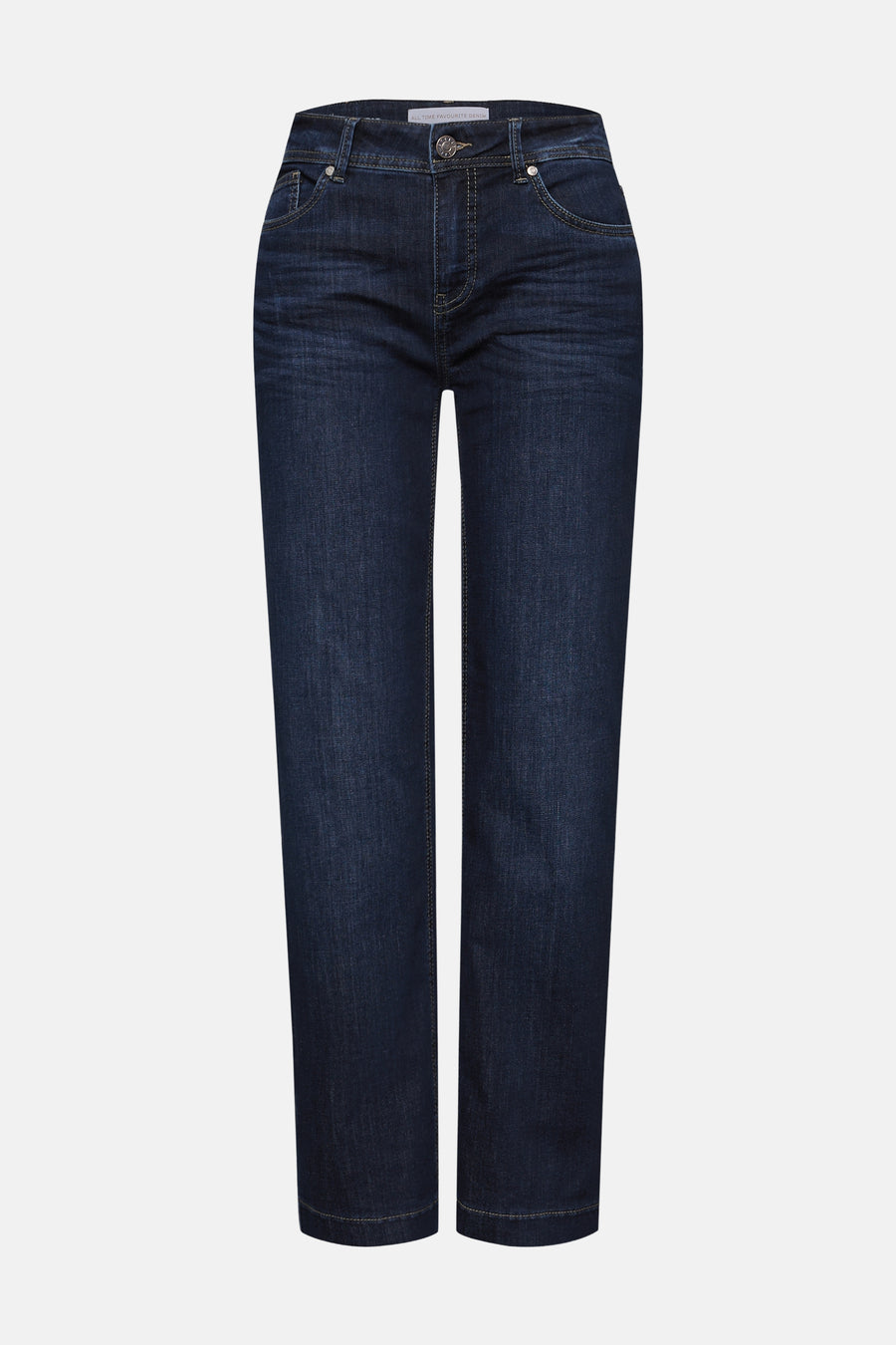 Jean large en denim bleu foncé de Street One, coupe droite classique et poches discrètes.