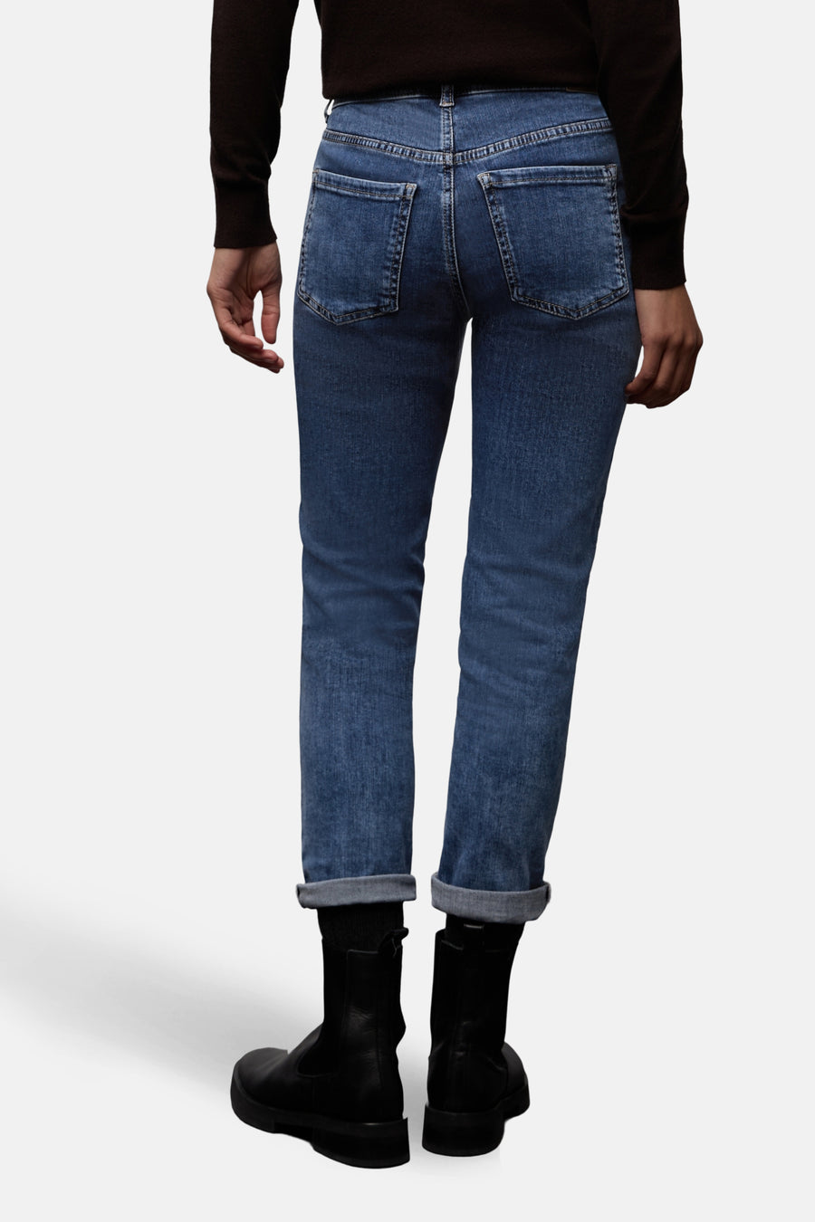 Jean boyfriend in lichtblauw denim van STREET ONE, met omgeslagen zomen en achterzakken.