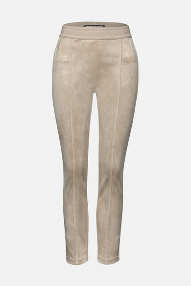 Beige suède broek van STREET ONE, skinny fit met zichtbare verticale naden.