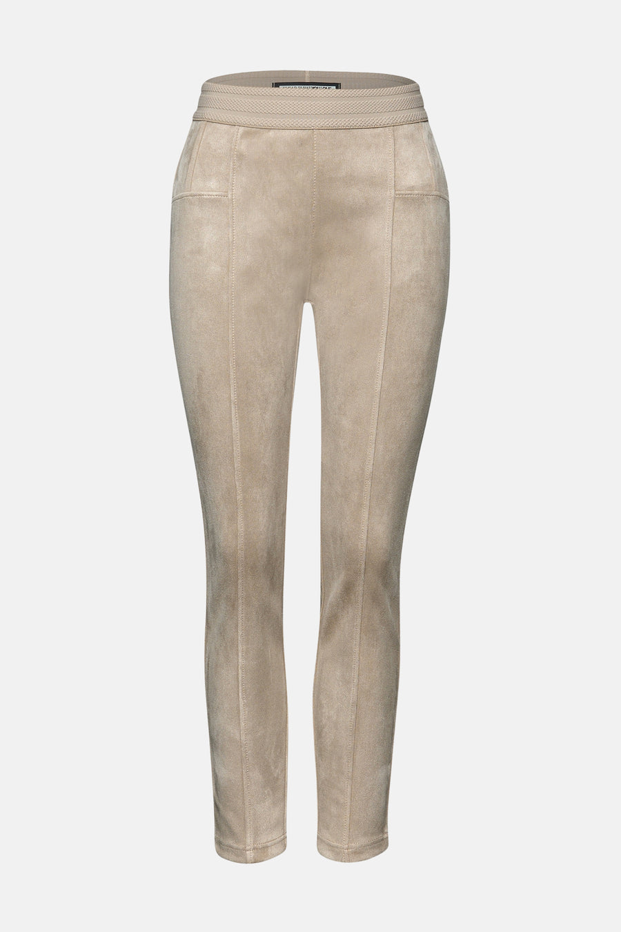 Beige suède broek van STREET ONE, skinny fit met zichtbare verticale naden.