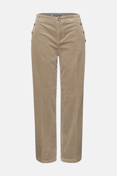 Pantalon beige en velours côtelé de Street One, avec boutons décoratifs sur les côtés.