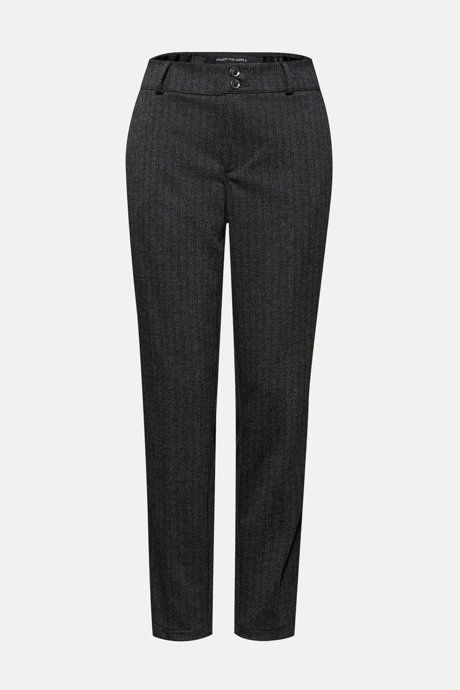 Zwarte pantalon van Street One met een visgraatstructuur.
