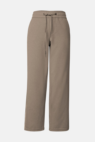 Pantalon décontracté brun de Street One, avec cordon de serrage et rayure décorative sur le côté.
