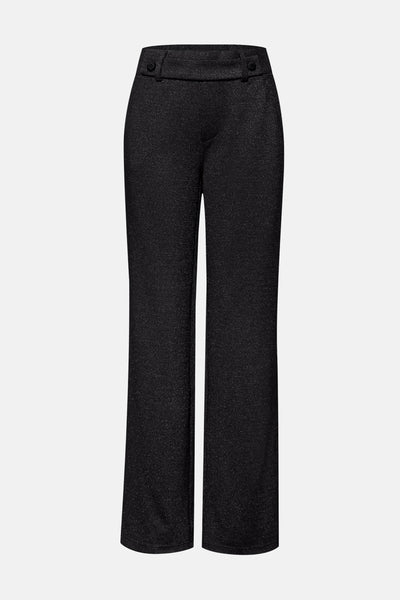 Pantalon noir scintillant de STREET ONE, avec une coupe droite et une taille haute agrémentée de boutons décoratifs.