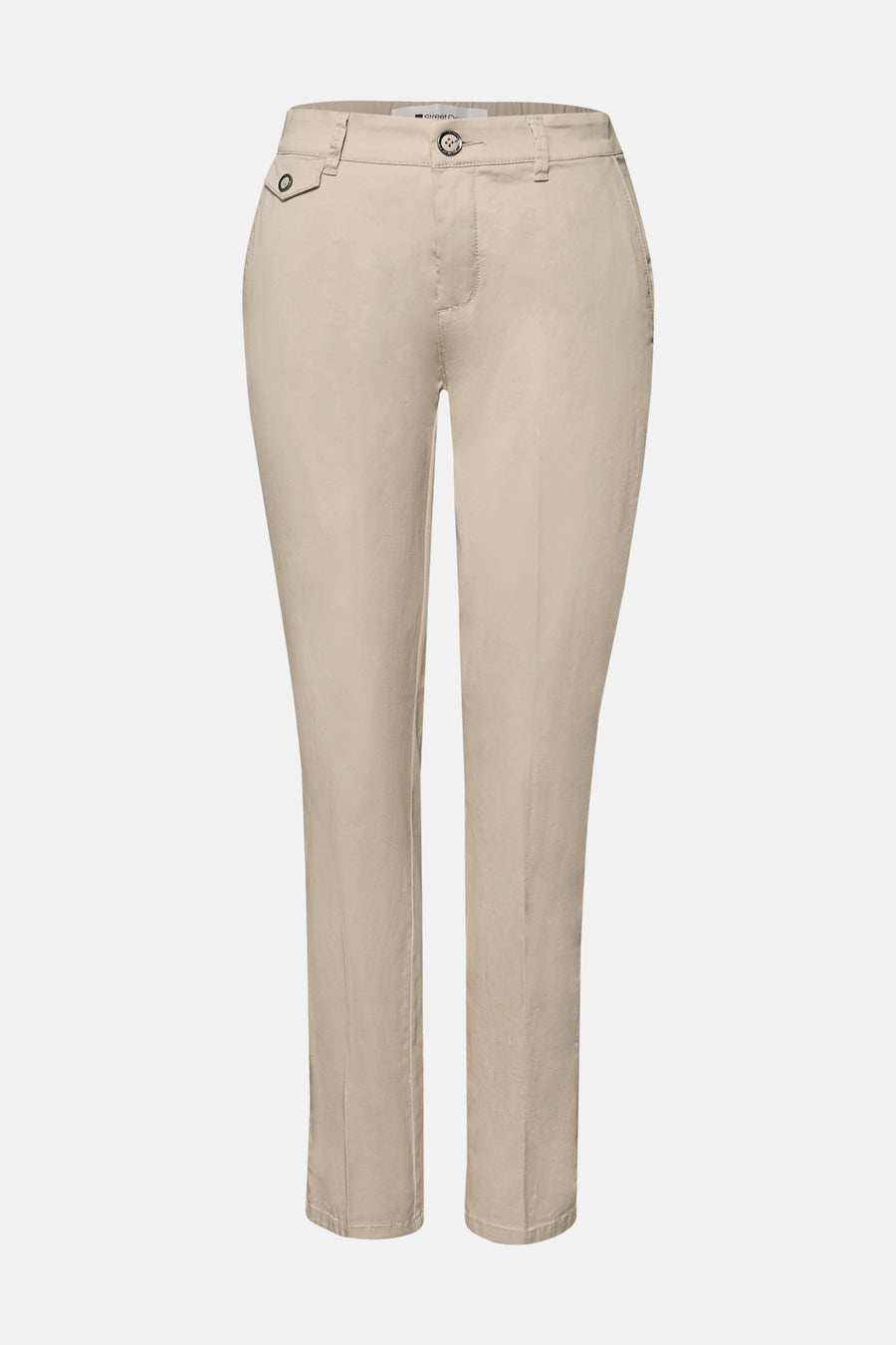 Chino beige de STREET ONE, coupe ajustée, avec poches et détails de couture visibles.