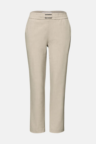 Pantalon de costume beige de STREET ONE avec taille élastiquée, coupe fuselée et boucle décorative.