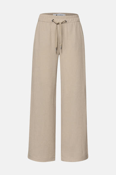 Pantalon beige de STREET ONE, texturé, à taille élastique avec cordon de serrage et coupe large.