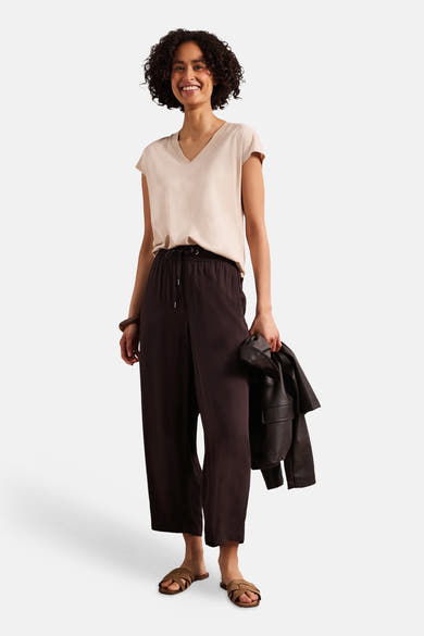 Pantalon brun de STREET ONE, coupe large et décontractée avec cordon de serrage.