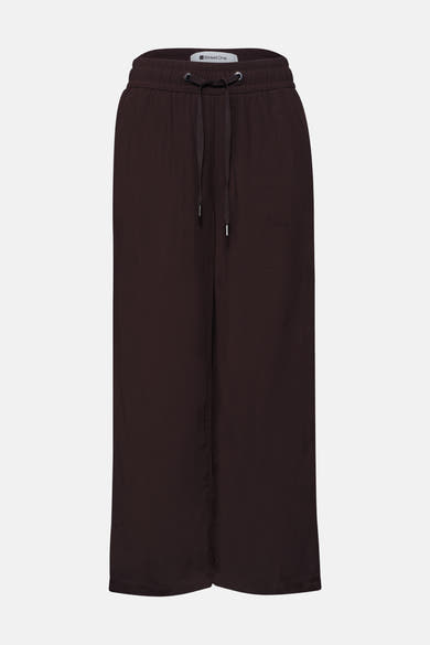 Pantalon large brun de Street One à taille élastique avec cordon et embouts métalliques.
