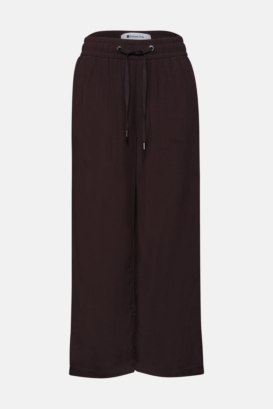 Pantalon large brun de Street One à taille élastique avec cordon et embouts métalliques.