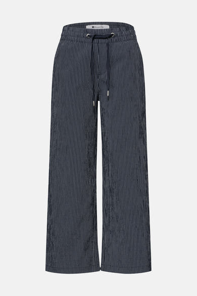 Pantalon bleu de STREET ONE à rayures verticales fines, avec cordon de serrage et coupe ample.