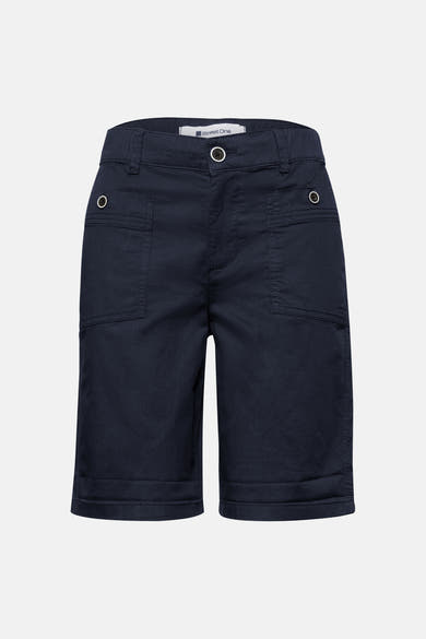 Bermuda bleu marine de Street One avec fermeture boutonnée, passants de ceinture et poches plaquées avant.