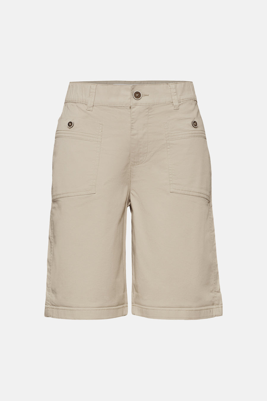 Bermuda beige de STREET ONE avec poches plaquées et boutons décoratifs, vue de face.
