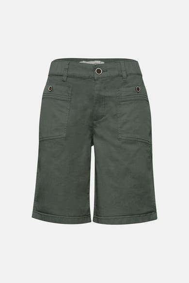 Bermuda kaki de STREET ONE, avec taille à passants, bouton et poches plaquées à œillets.